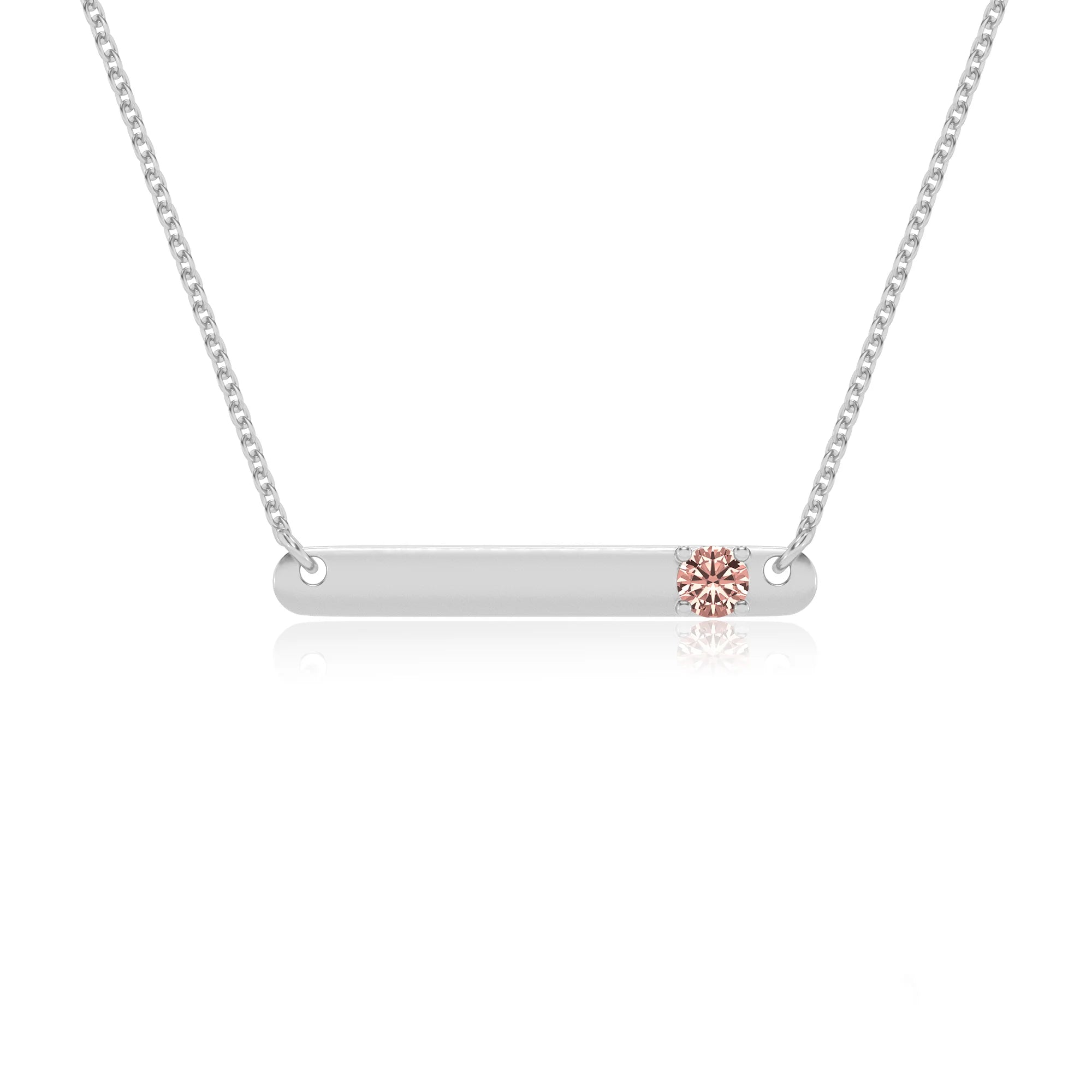 lab grown morganite round bar v-bale necklaces in white gold 