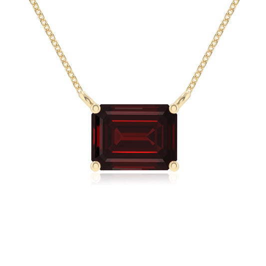 natural garnet emerald cut solitaire necklaces in yellow gold 
