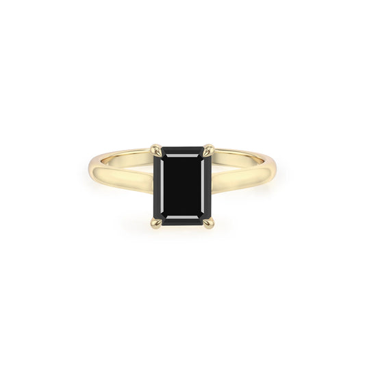 natural black-onyx emerald cut solitaire rings in yellow gold 