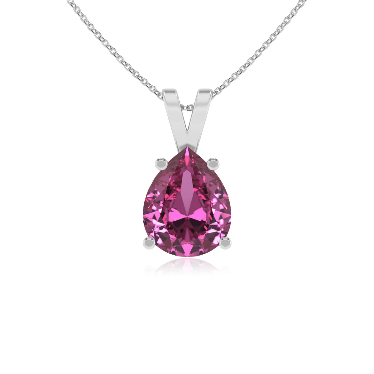 lab grown pink-sapphire pear solitaire v-bale necklaces in platinum 