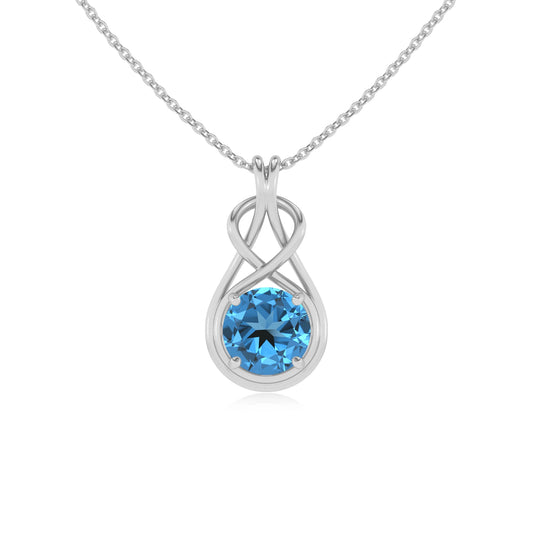 natural swiss-blue-topaz round solitaire necklaces in white gold 