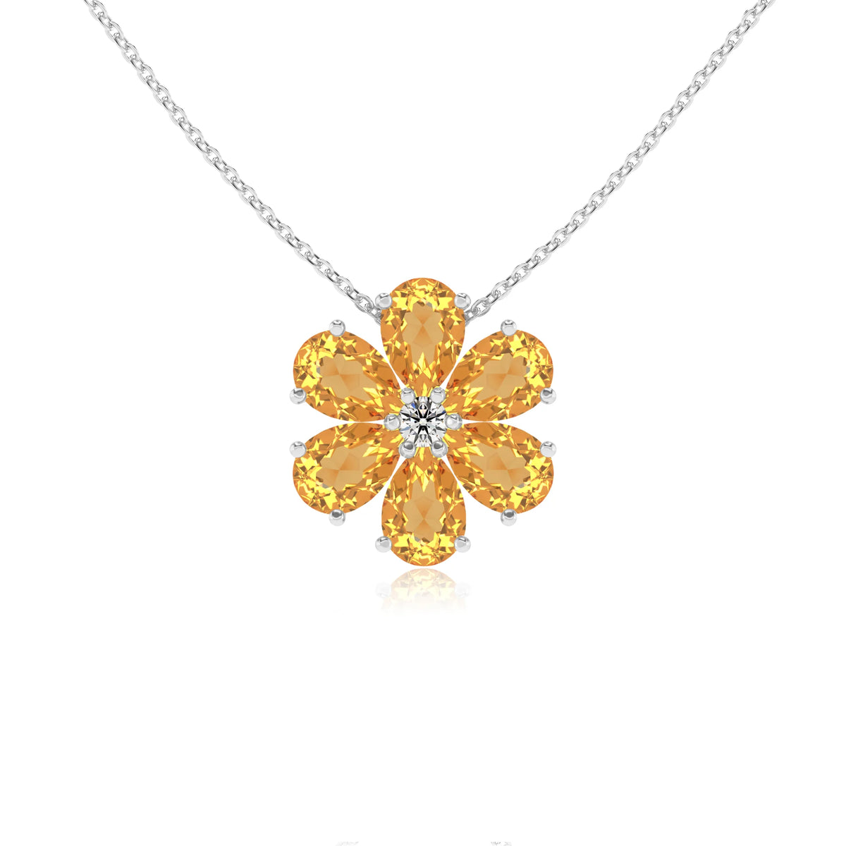 lab grown citrine pear solitaire necklaces in platinum 