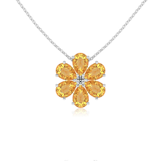 lab grown citrine pear solitaire necklaces in platinum 