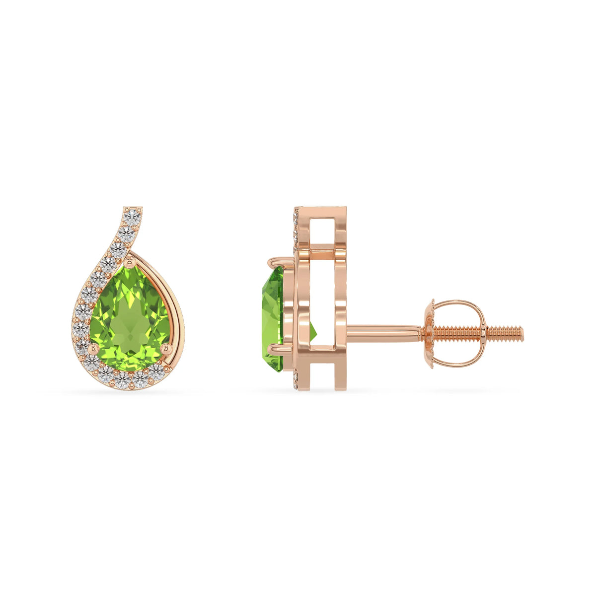natural peridot pear stud earrings in rose gold 