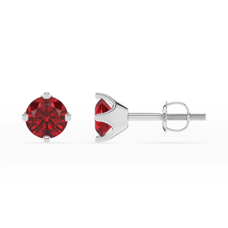 lab grown ruby round stud earrings in platinum 