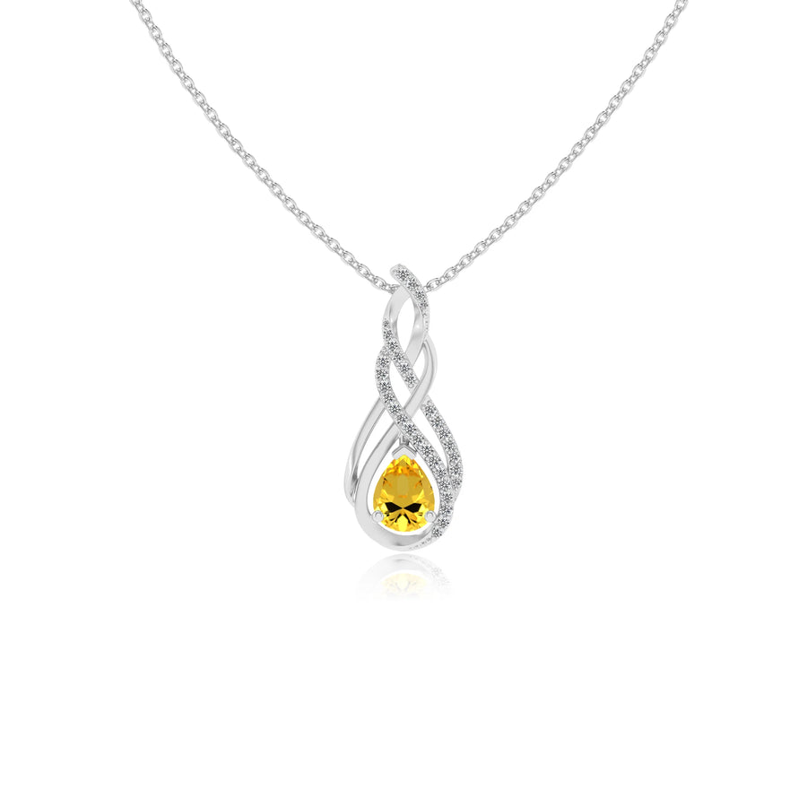 lab grown yellow-sapphire pear solitaire necklaces in sterling silver 