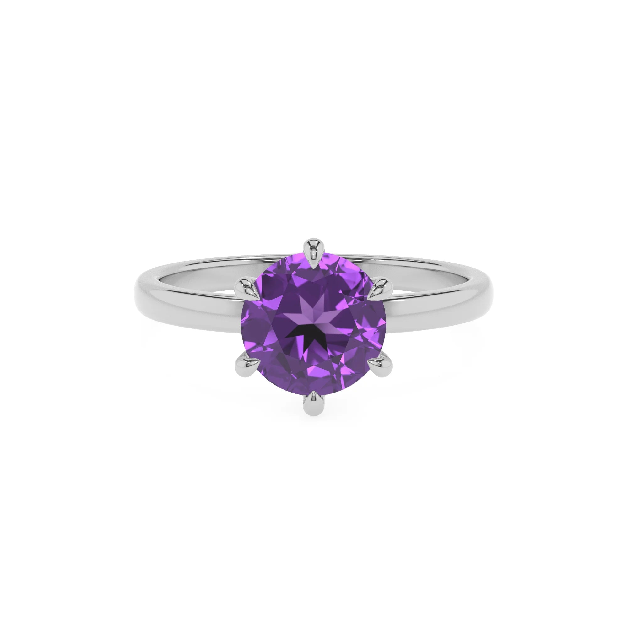 lab grown amethyst round solitaire rings in sterling silver 