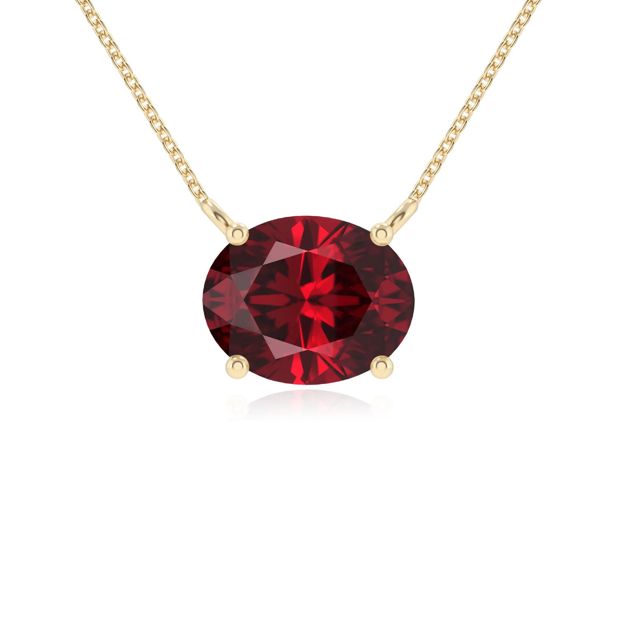 lab grown ruby oval solitaire necklaces in yellow gold 
