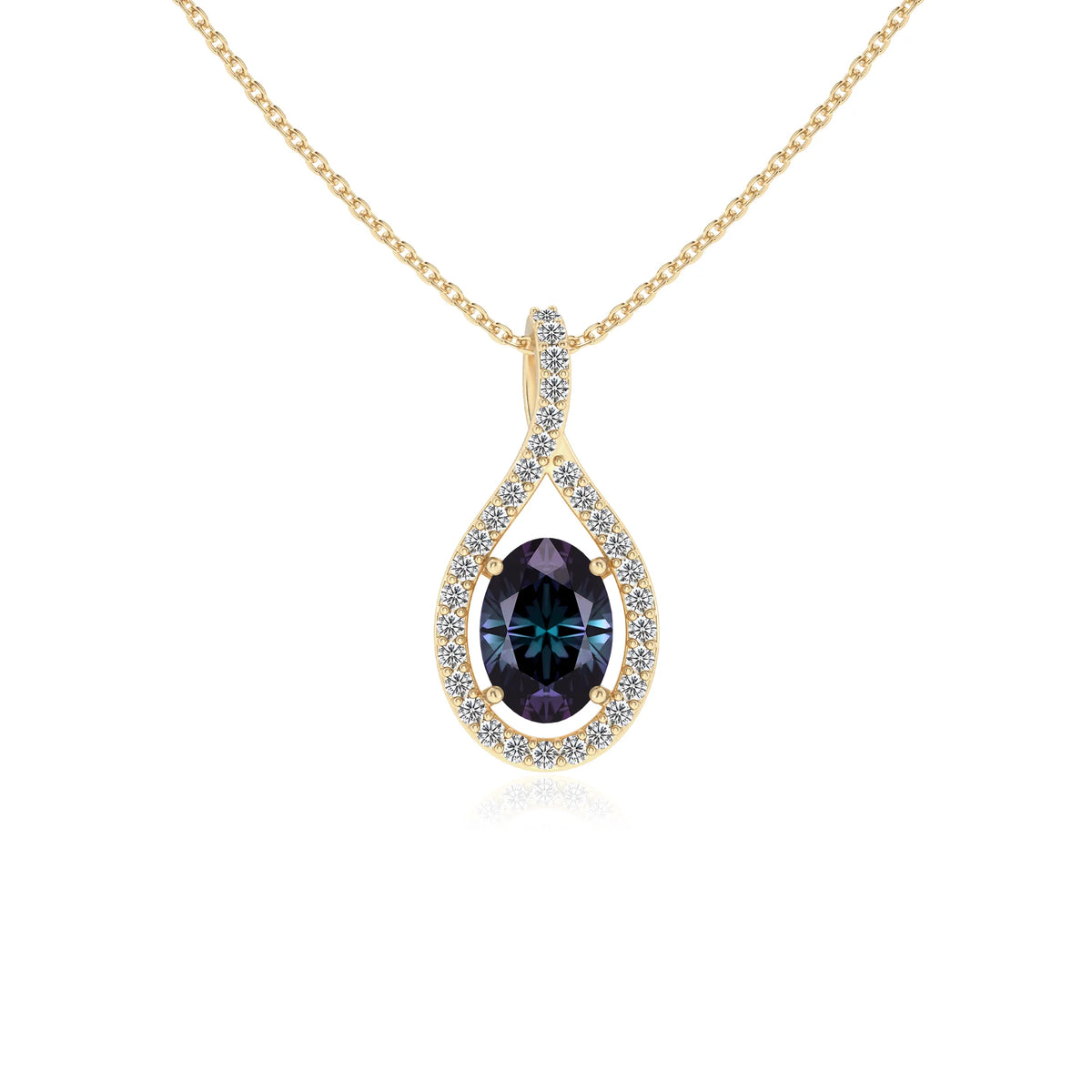 lab grown alexandrite oval solitaire necklaces in yellow gold 