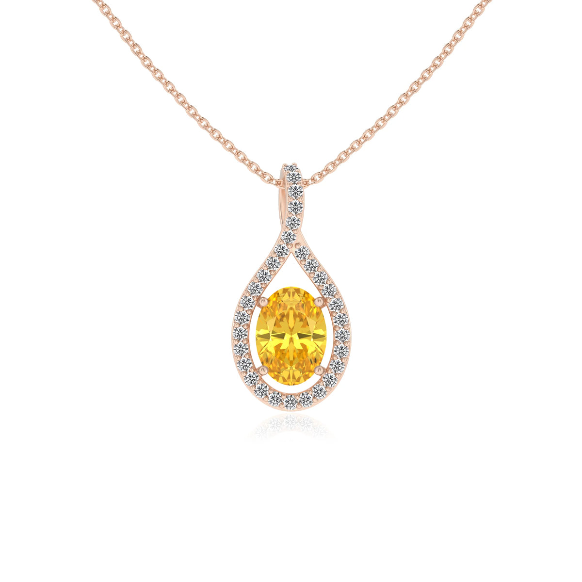 lab grown yellow-sapphire oval solitaire necklaces in rose gold 