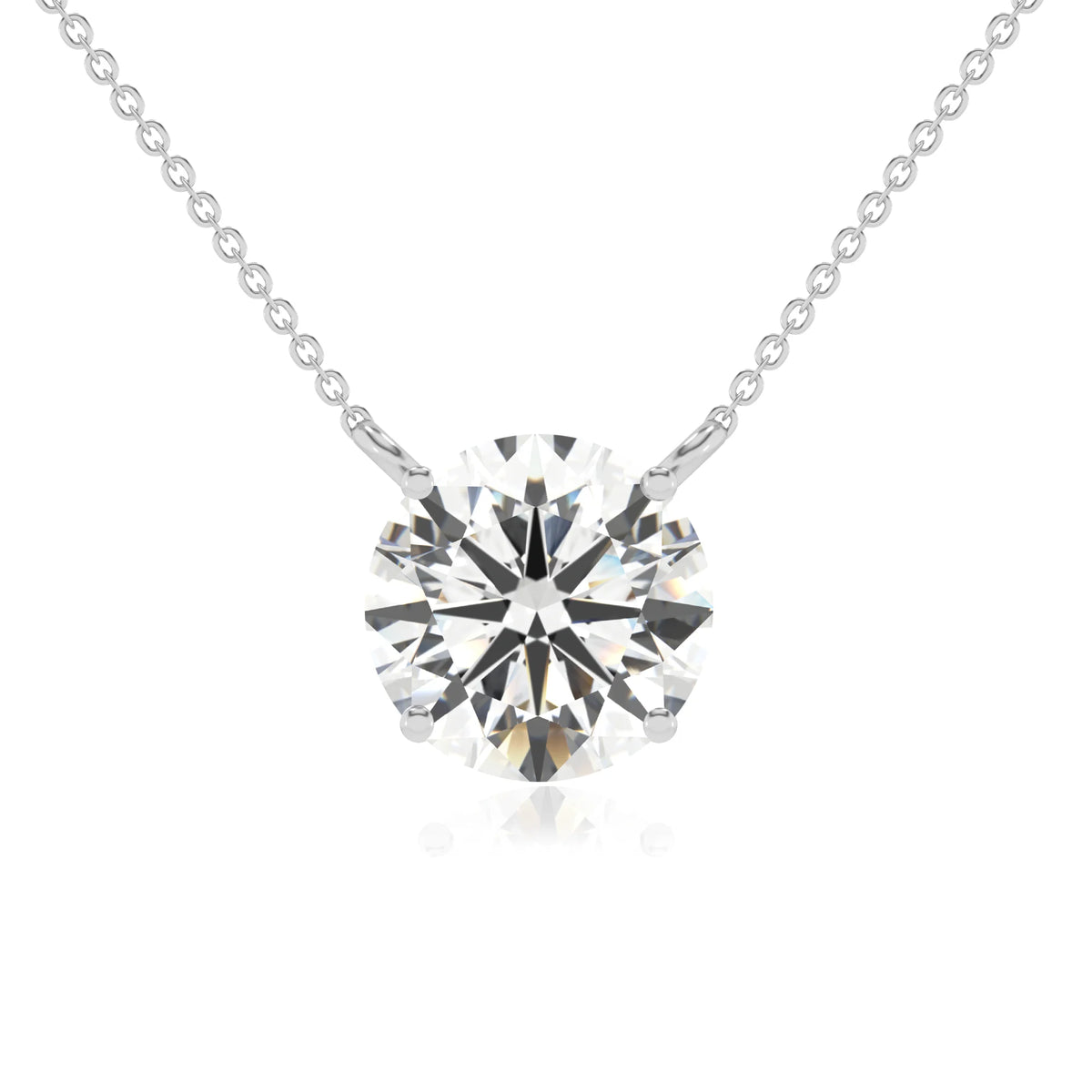 lab grown moissanite round solitaire necklaces in white gold 