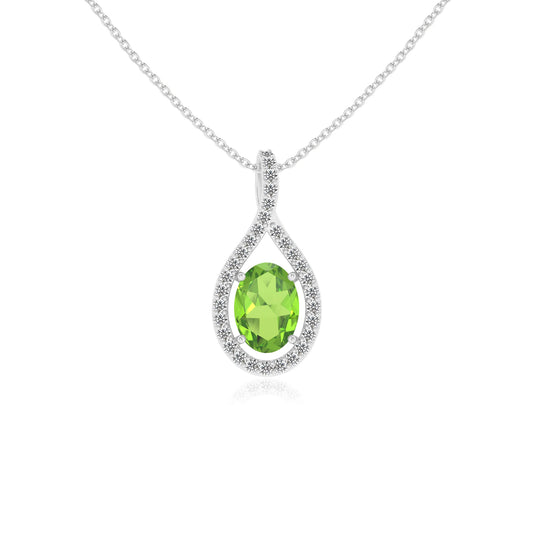 natural peridot oval solitaire necklaces in white gold 