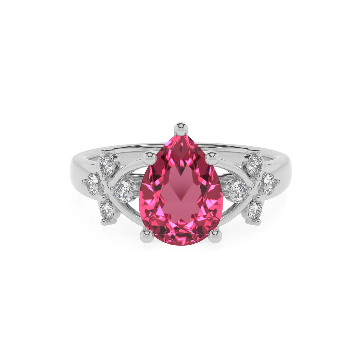 lab grown pink-tourmaline pear solitaire rings in sterling silver 