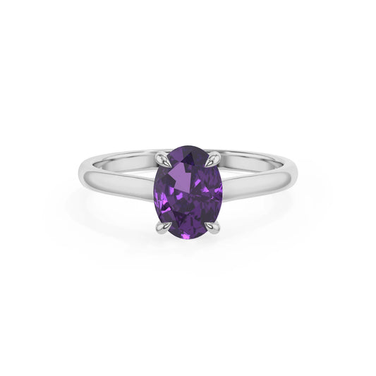 lab grown amethyst oval solitaire rings in white gold 