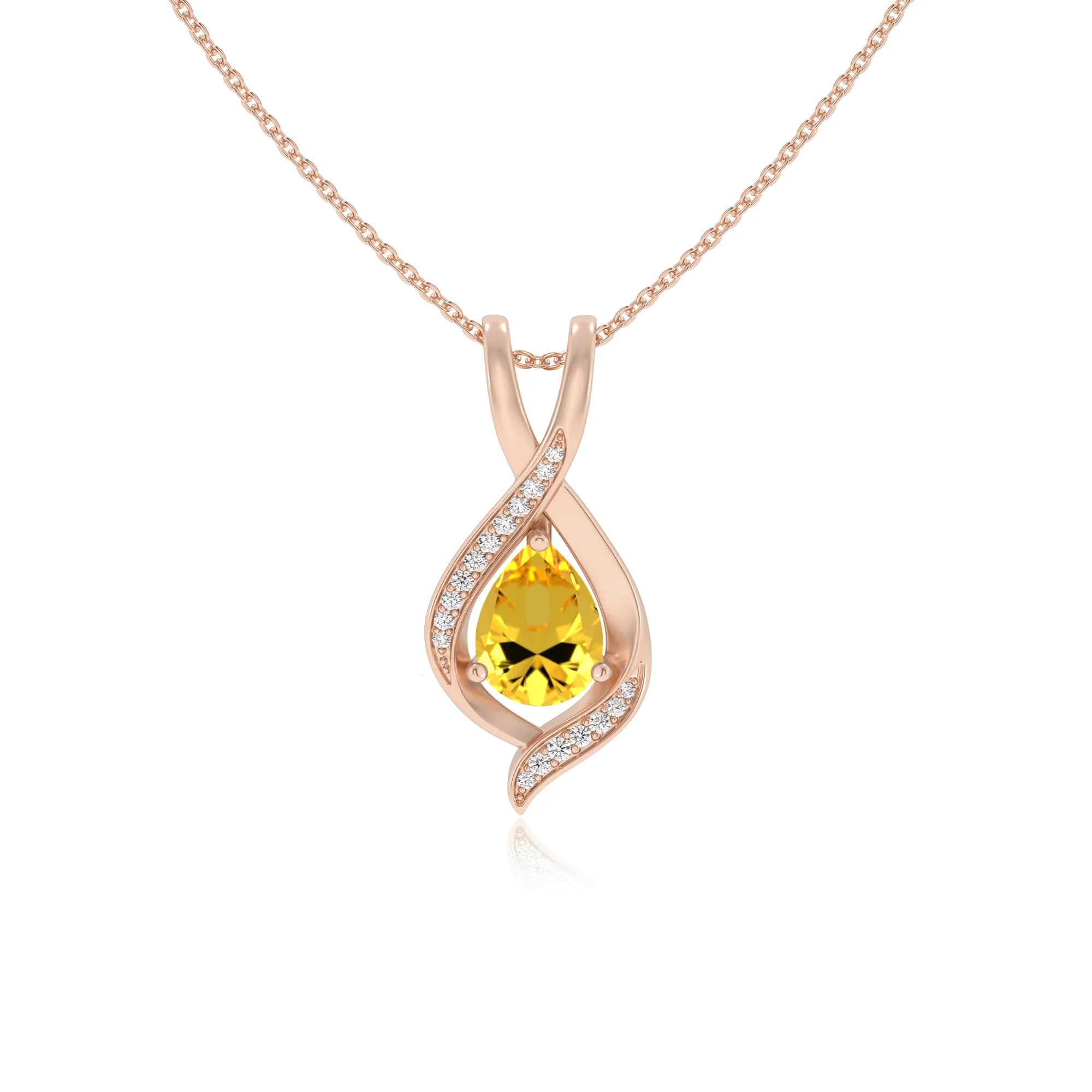 lab grown yellow-sapphire pear solitaire necklaces in rose gold 