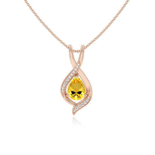 lab grown yellow-sapphire pear solitaire necklaces in rose gold 