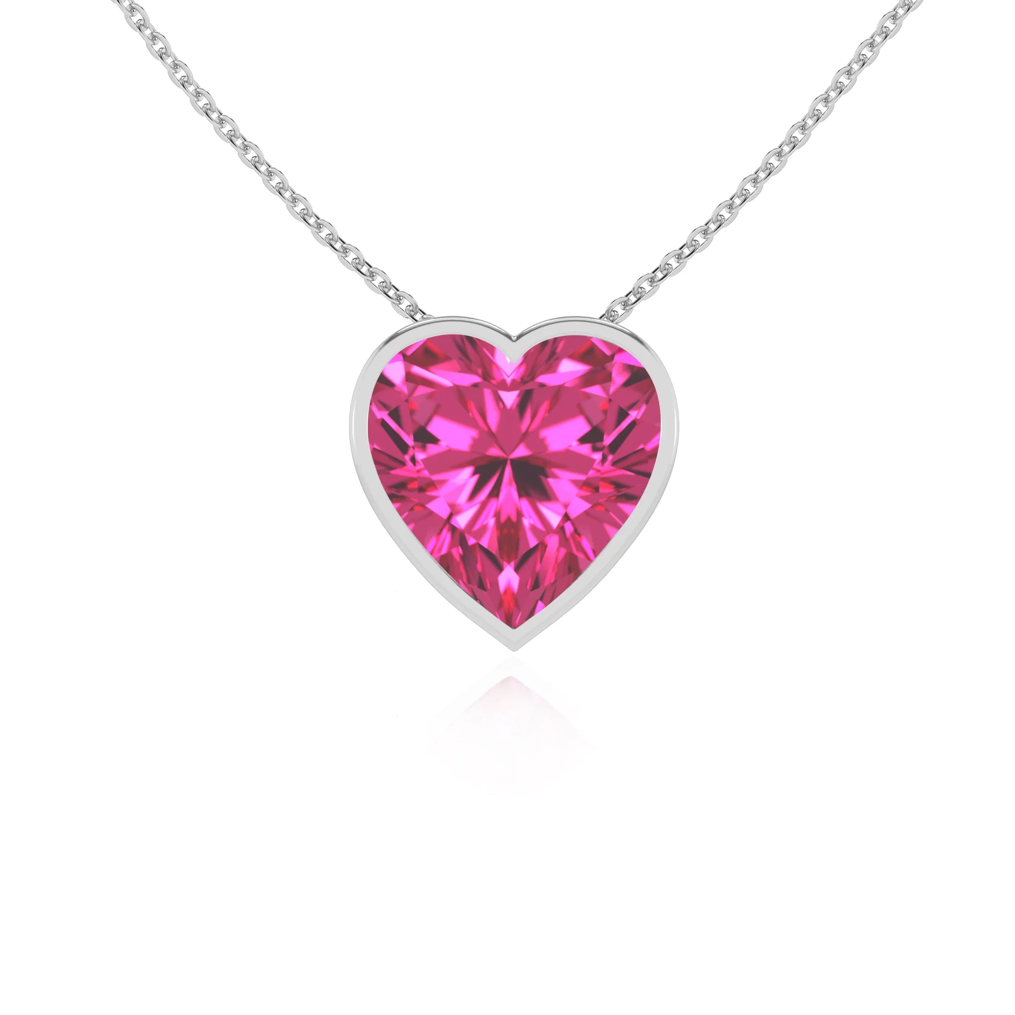 lab grown pink-sapphire heart solitaire necklaces in sterling silver 