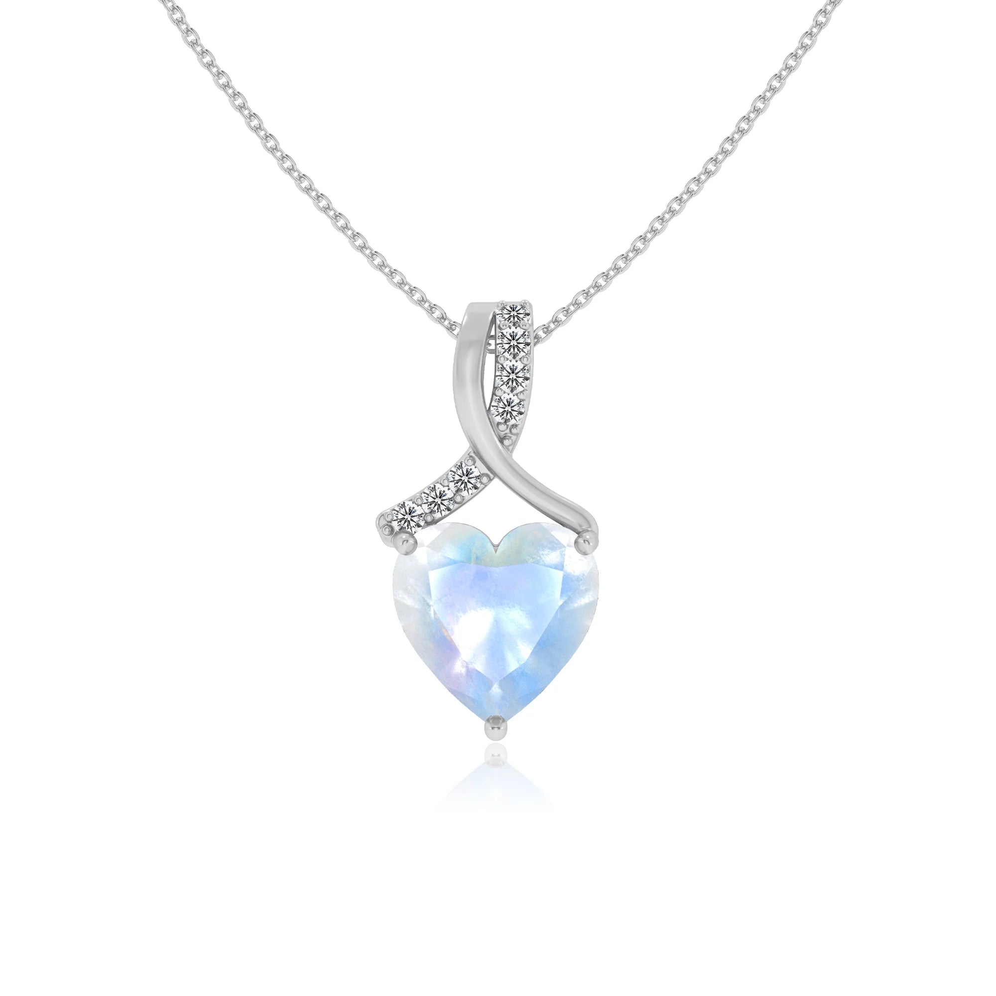 natural rainbow-moonstone heart solitaire necklaces in platinum 