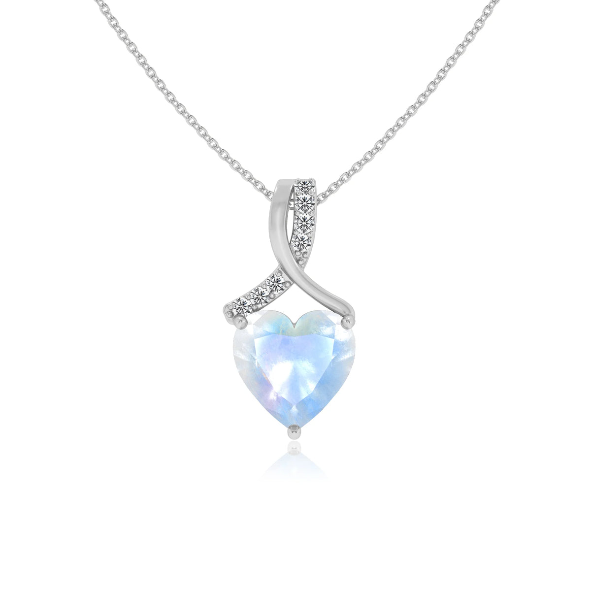 natural rainbow-moonstone heart solitaire necklaces in platinum 