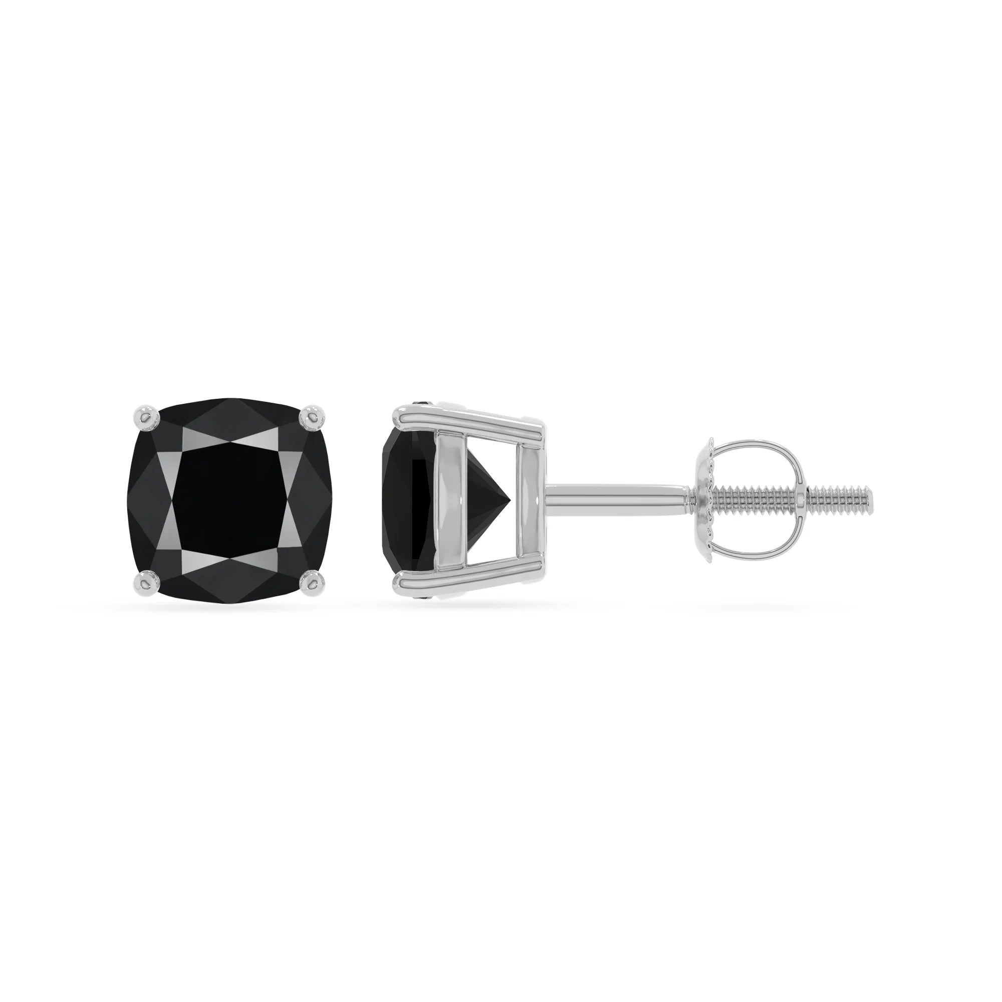 natural black onyx cushion stud earrings in platinum 