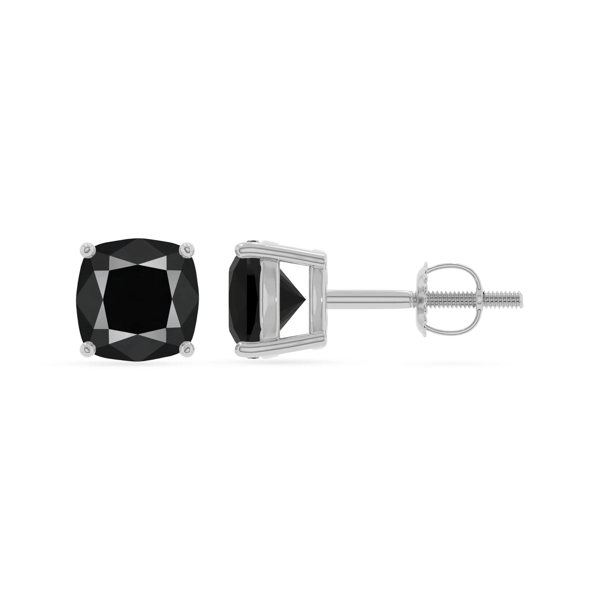natural black onyx cushion stud earrings in platinum 