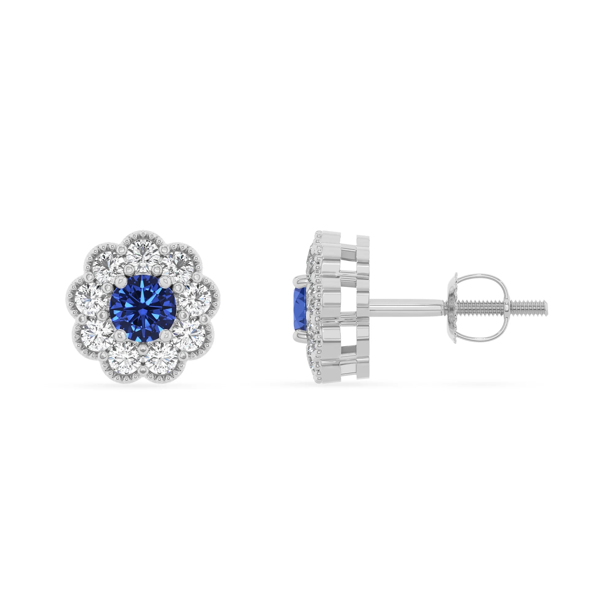 lab grown blue sapphire round stud earrings in white gold 