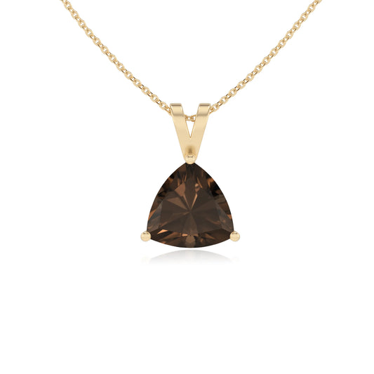 natural smoky-quartz trillion solitaire v-bale necklaces in yellow gold 
