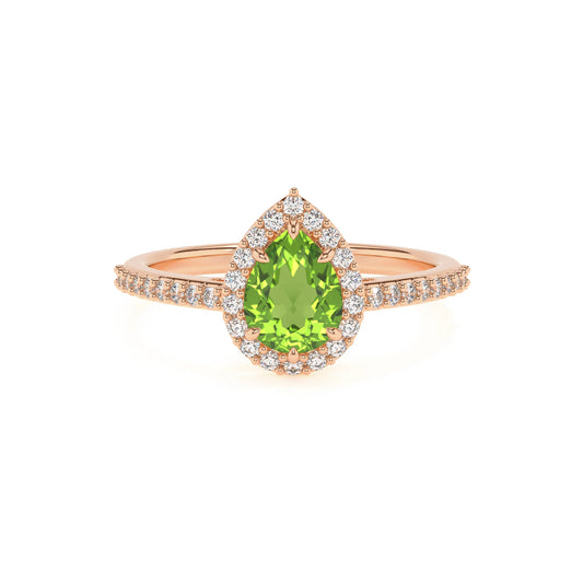 natural peridot pear solitaire rings in rose gold 