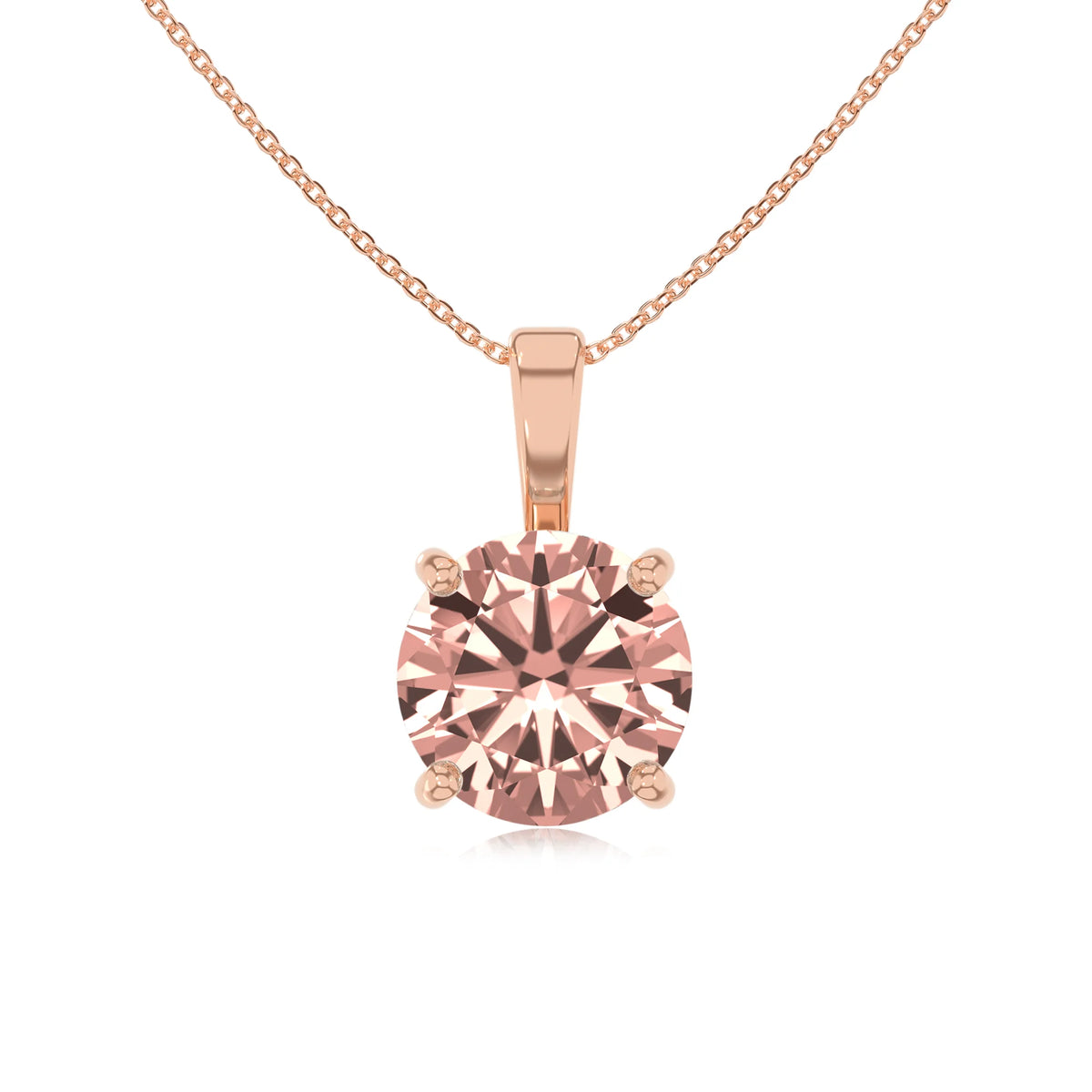 lab grown morganite round solitaire necklaces in rose gold 