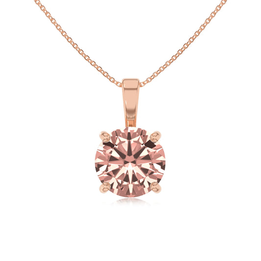 lab grown morganite round solitaire necklaces in rose gold 