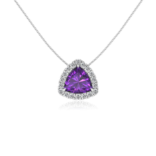 lab grown amethyst trillion solitaire necklaces in platinum 