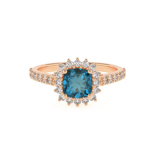 natural london-blue-topaz cushion solitaire rings in rose gold 
