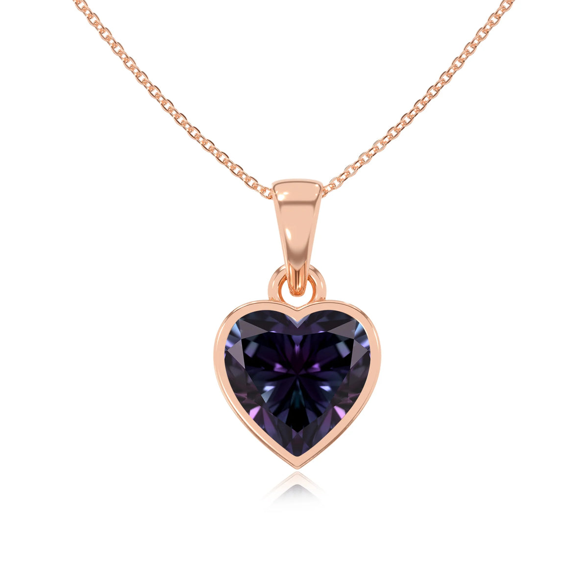 lab grown alexandrite heart solitaire necklaces in rose gold 