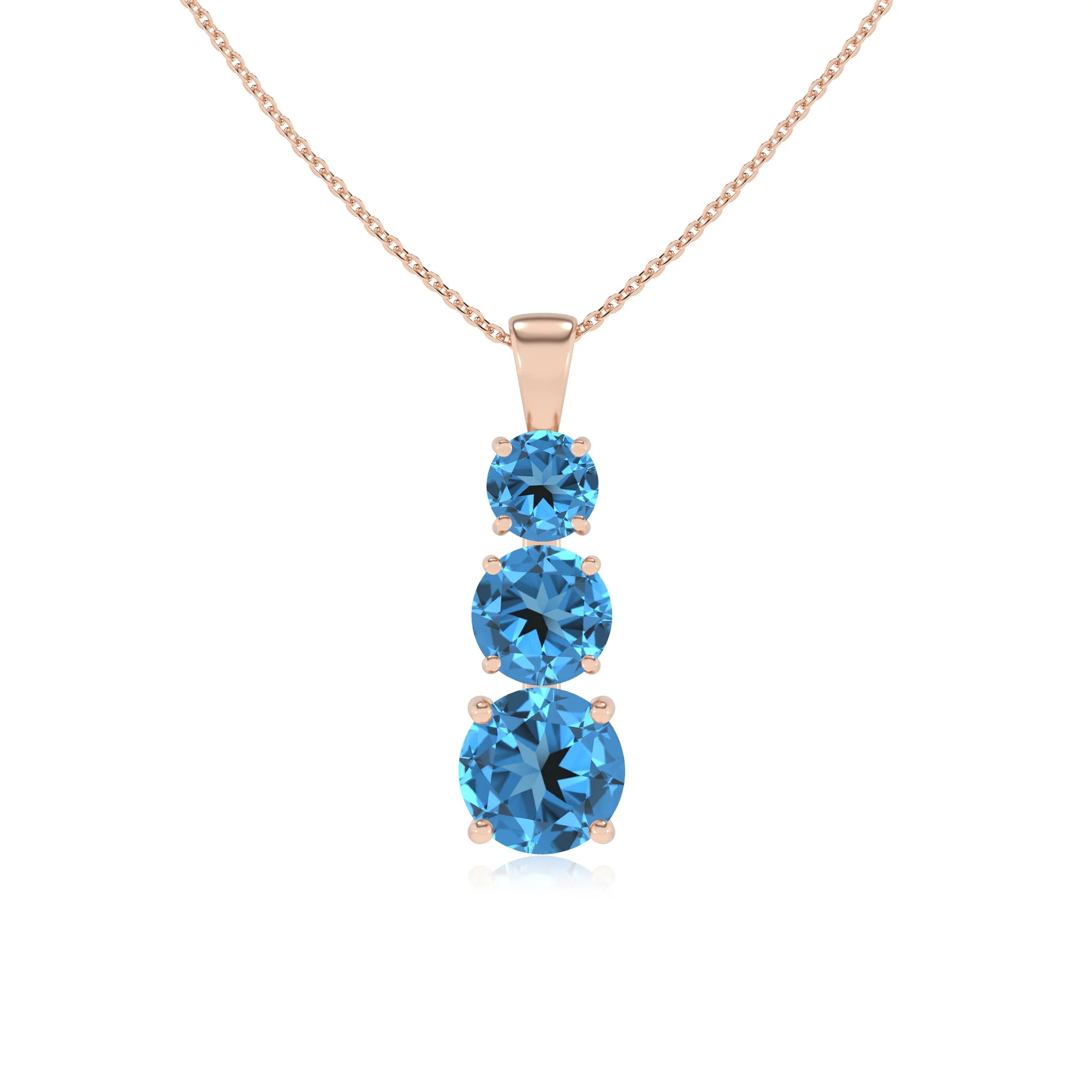 natural swiss-blue-topaz round bar v-bale necklaces in rose gold 