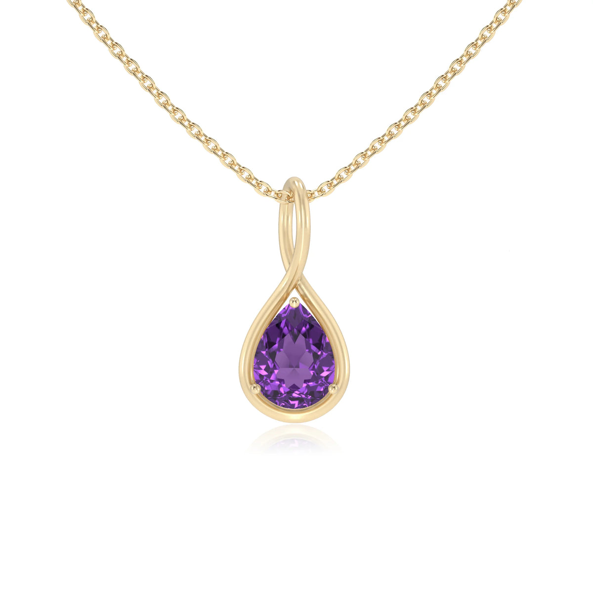 lab grown amethyst pear solitaire necklaces in yellow gold 