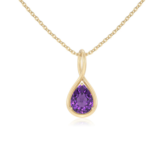lab grown amethyst pear solitaire necklaces in yellow gold 