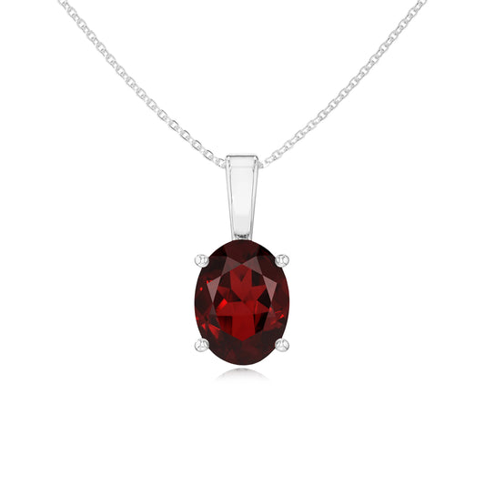 natural garnet oval solitaire necklaces in sterling silver 