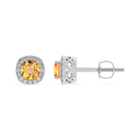 lab grown citrine cushion stud earrings in sterling silver 