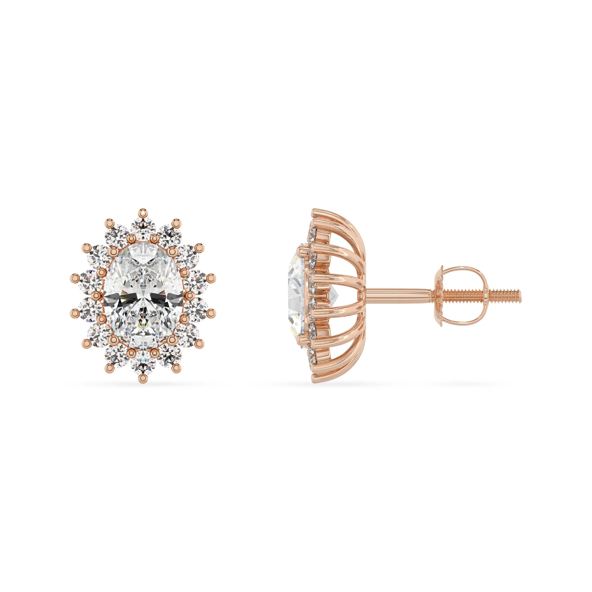 lab grown moissanite oval stud earrings in rose gold 
