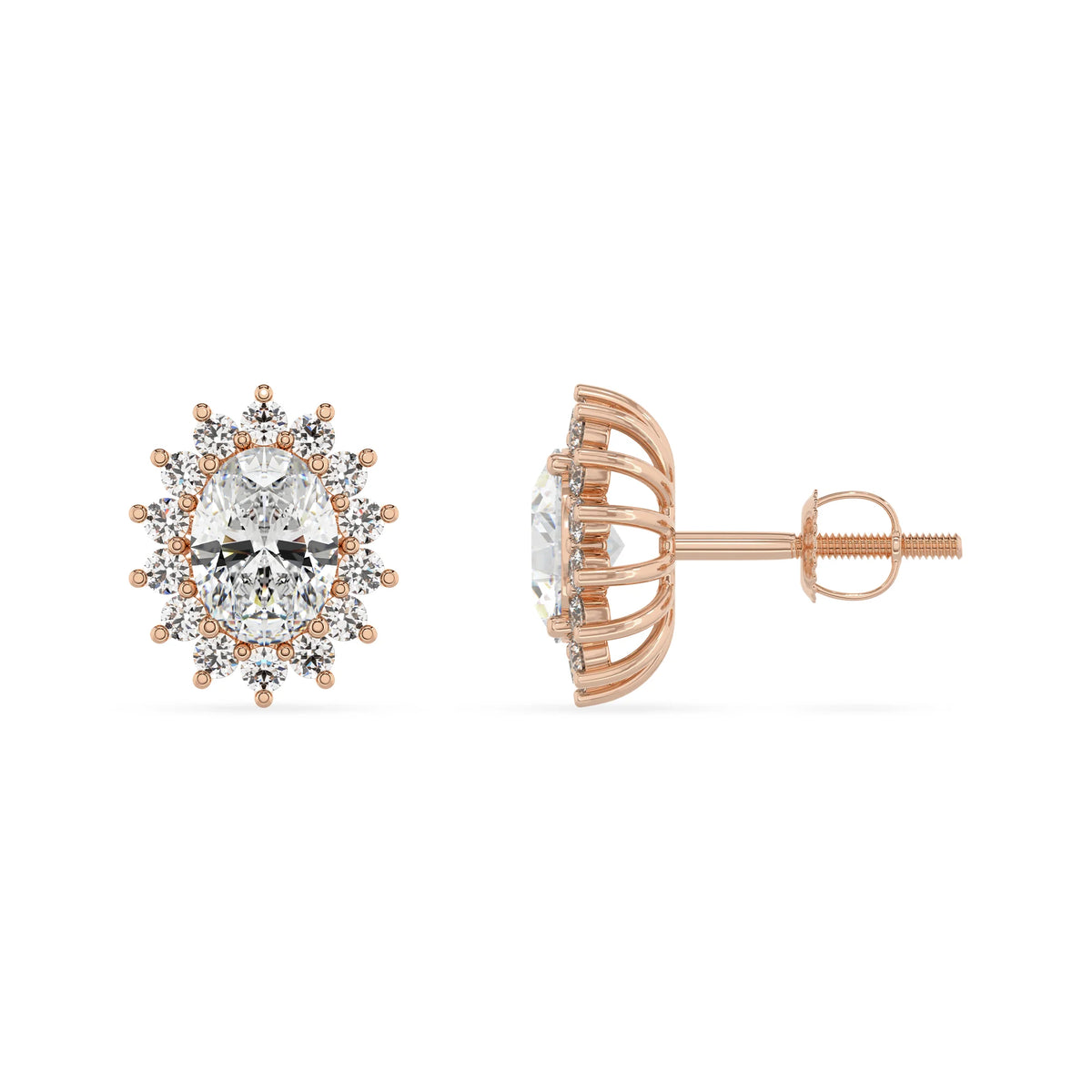 lab grown moissanite oval stud earrings in rose gold 