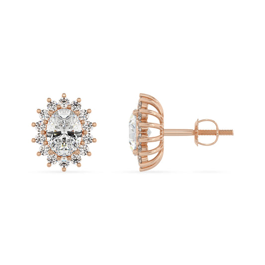 lab grown moissanite oval stud earrings in rose gold 