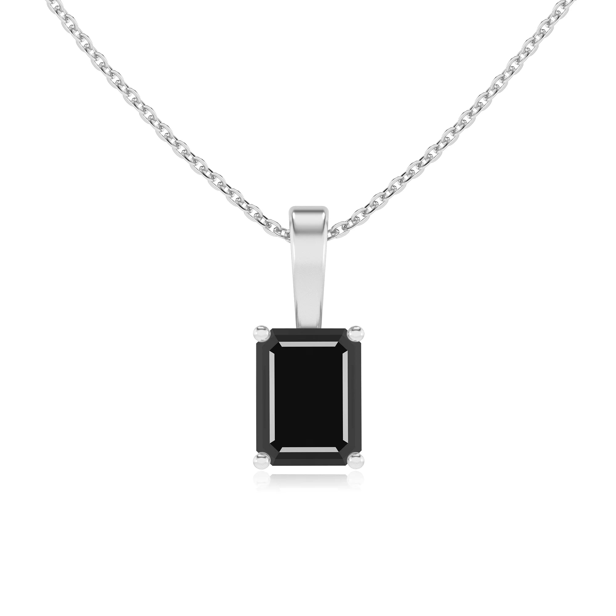 natural black-onyx emerald cut solitaire necklaces in white gold 