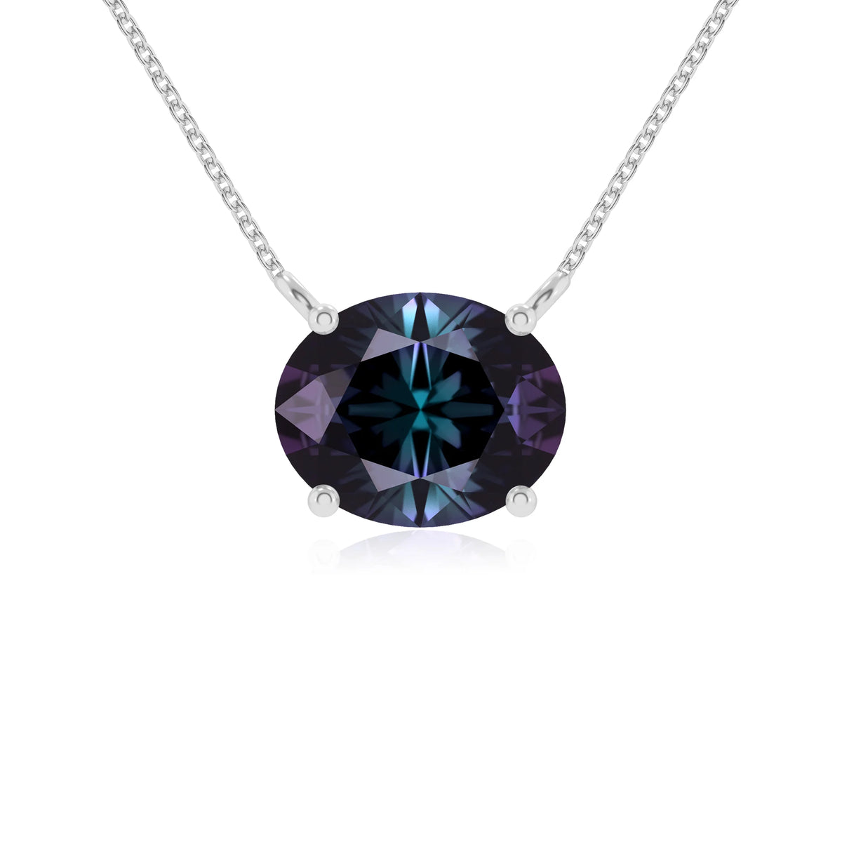 lab grown alexandrite oval solitaire necklaces in white gold 
