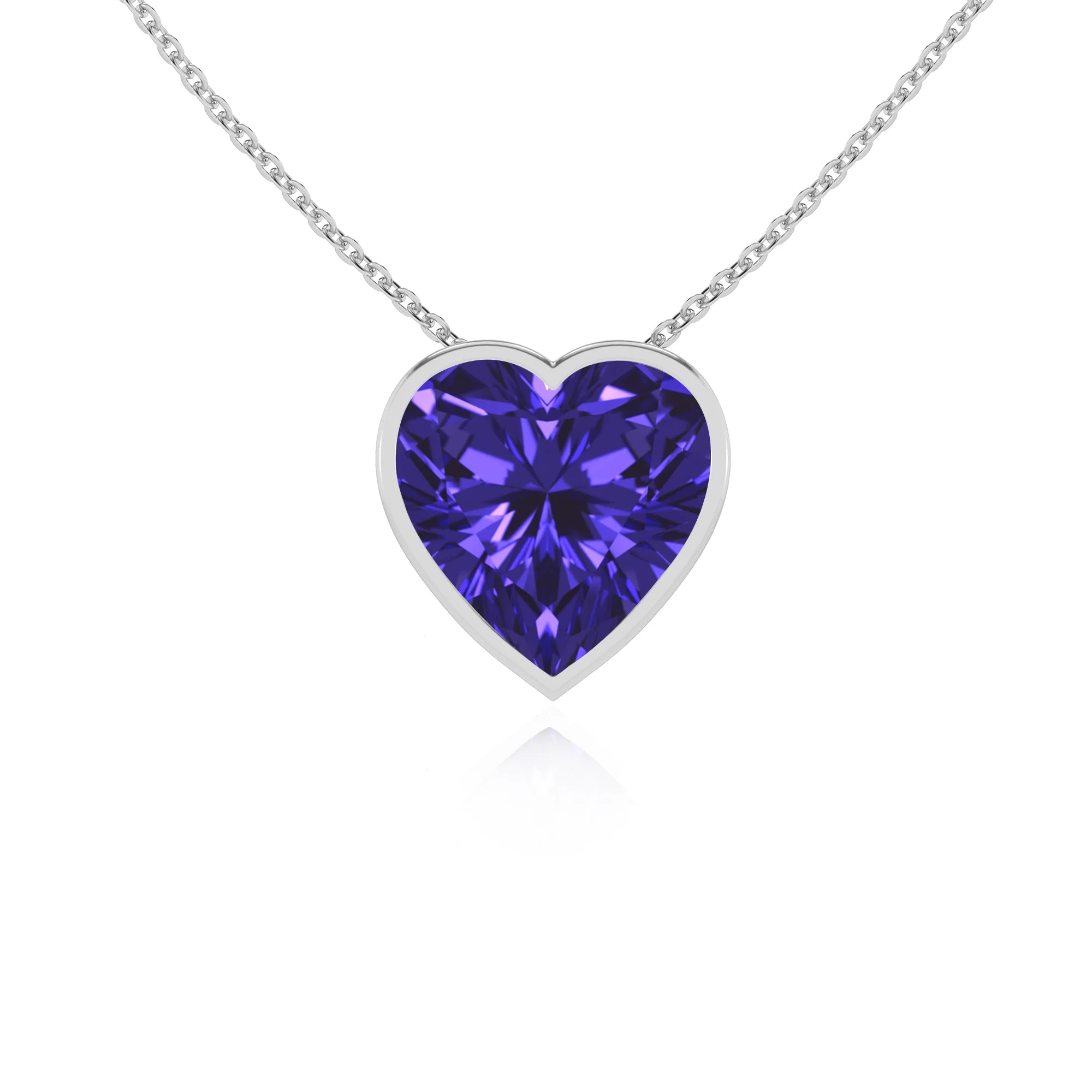 lab grown tanzanite heart solitaire necklaces in white gold 