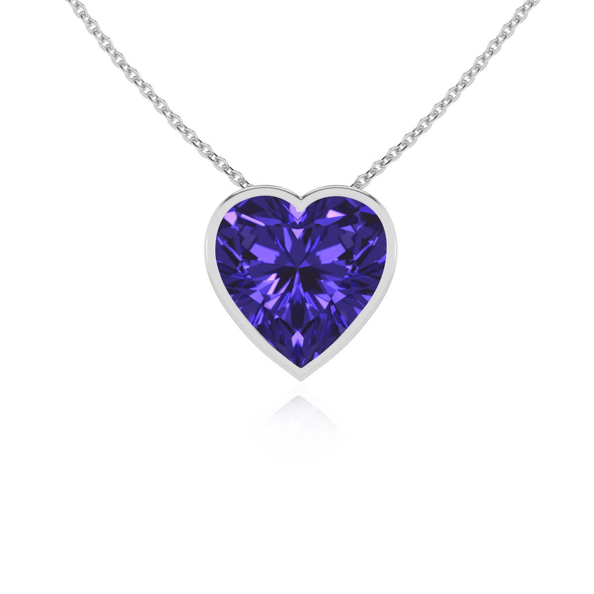 lab grown tanzanite heart solitaire necklaces in white gold 