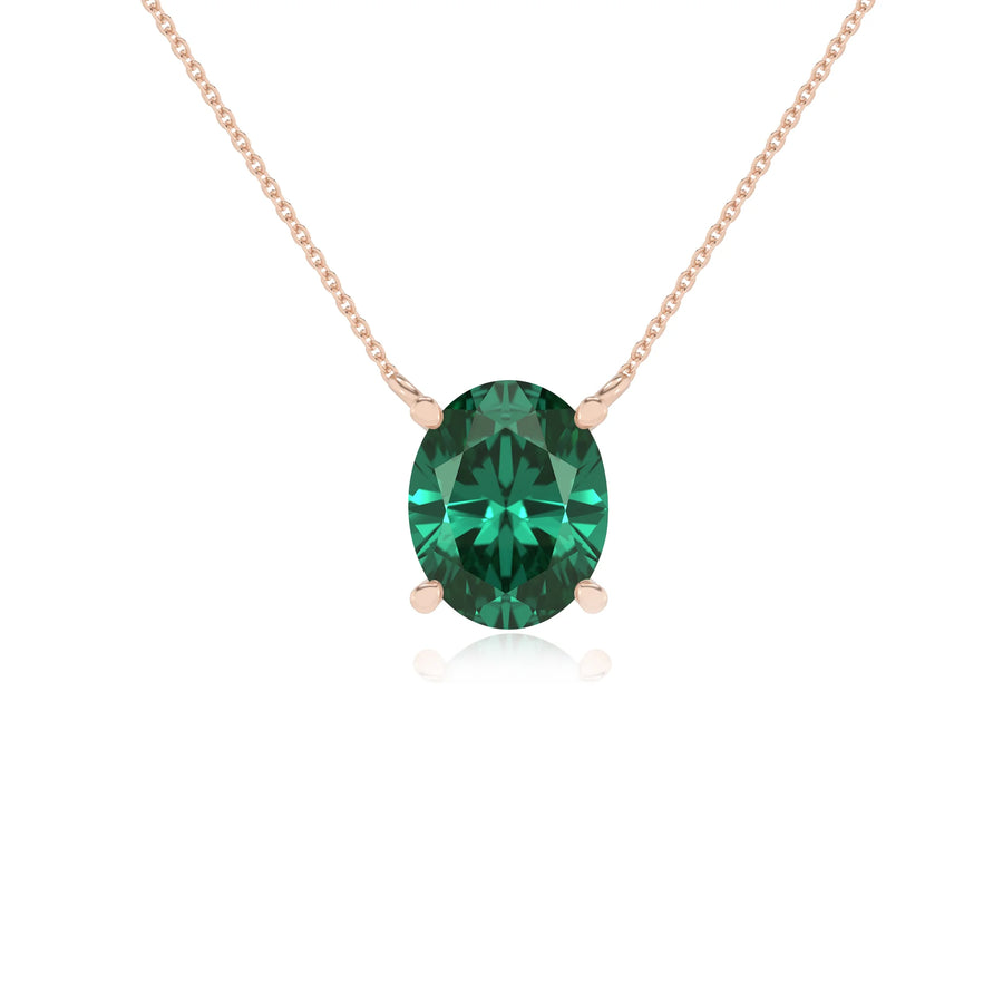 lab grown emerald oval solitaire necklaces in rose gold 