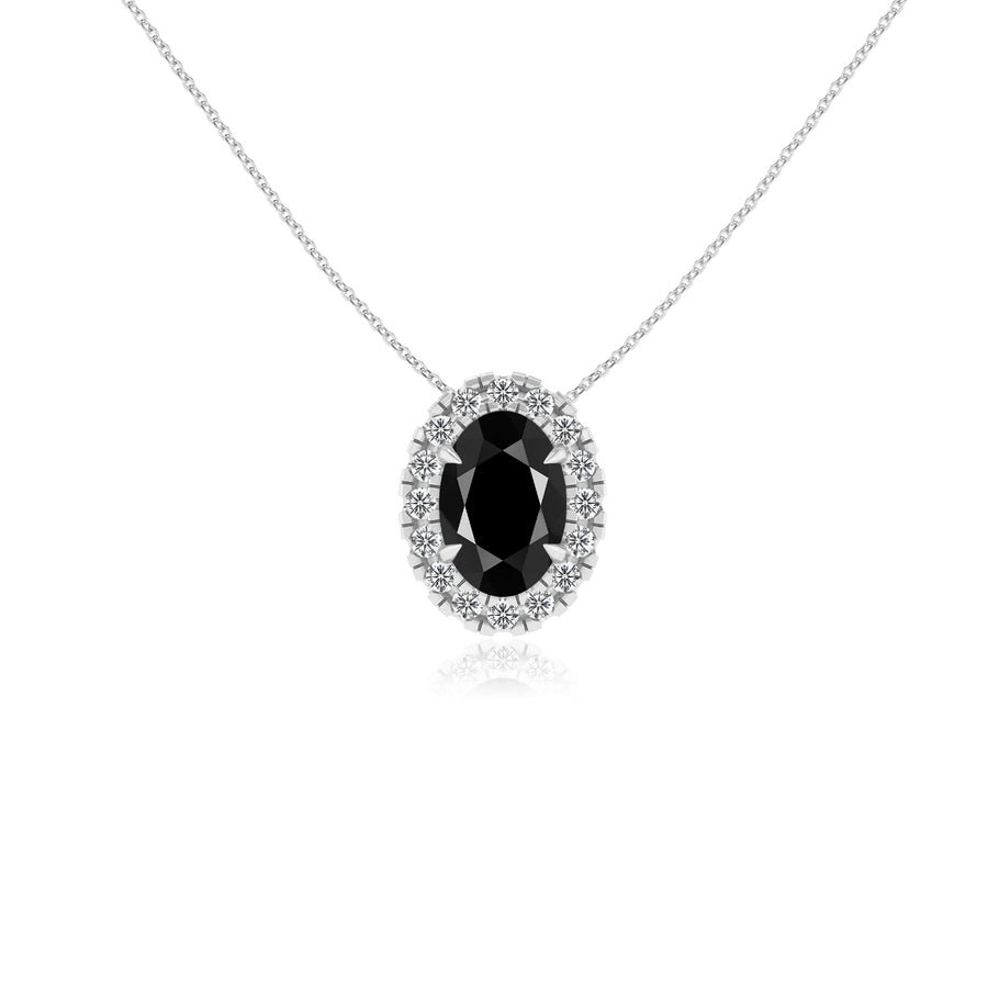natural black onyx oval solitaire necklaces in white gold 