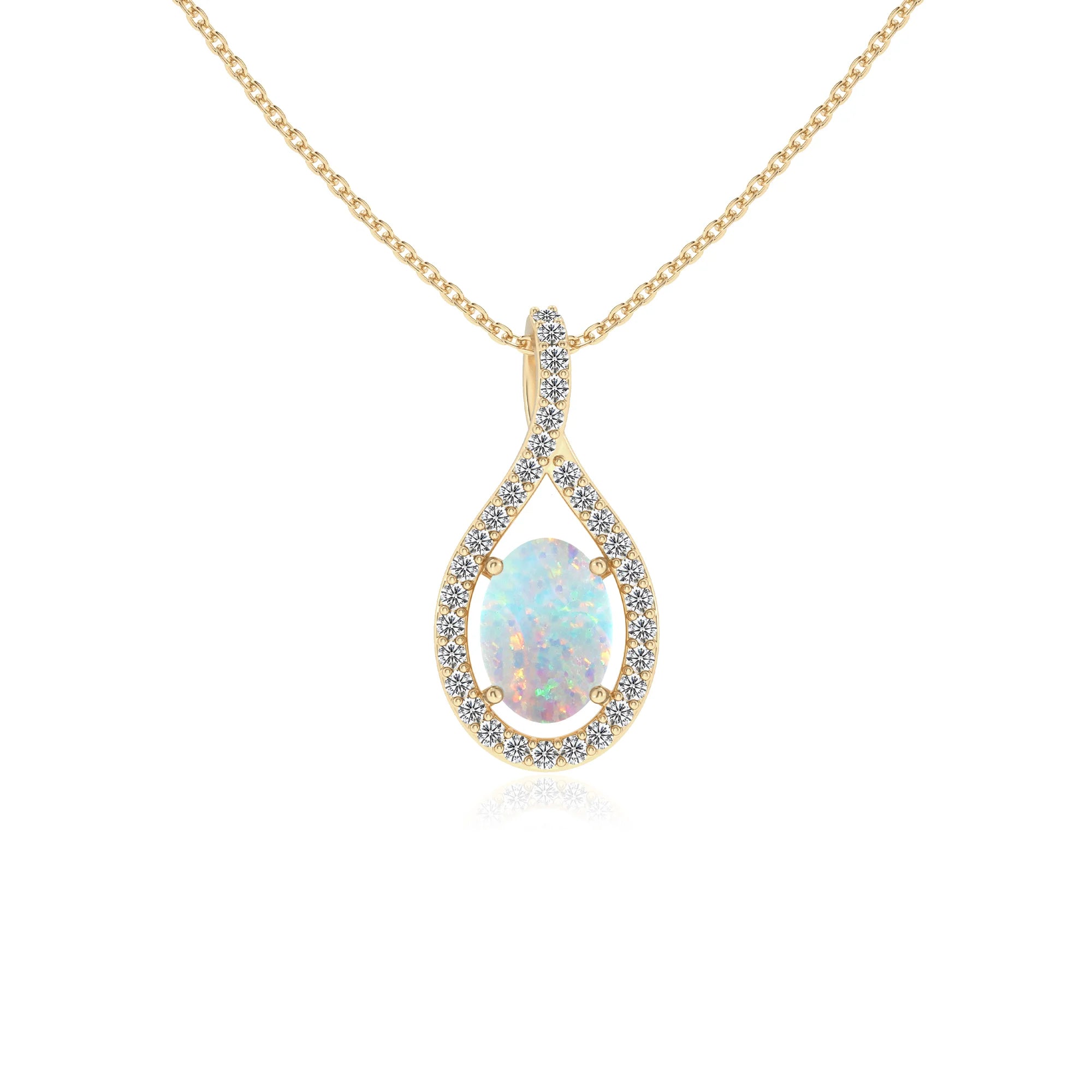 lab grown opal oval solitaire necklaces in yellow gold 