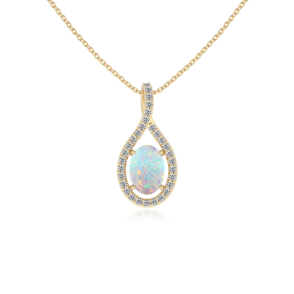 lab grown opal oval solitaire necklaces in yellow gold 