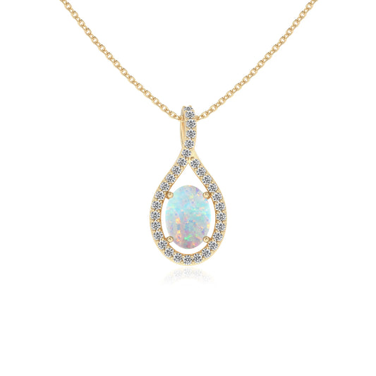 lab grown opal oval solitaire necklaces in yellow gold 